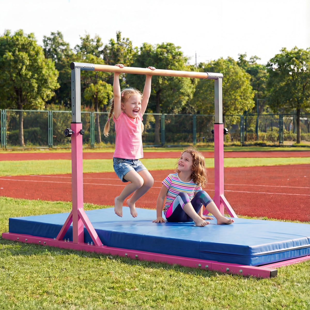 Pink Gymnastics Parallel Bar | Adjustable Height & Width for Kids