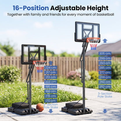 Black Portable Basketball Hoop | Adjustable 170-305 cm Height