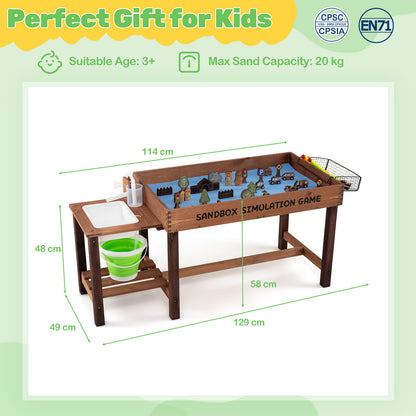 Kids Sand & Water Activity Table | Coffee Brown Wood with 33 Toys