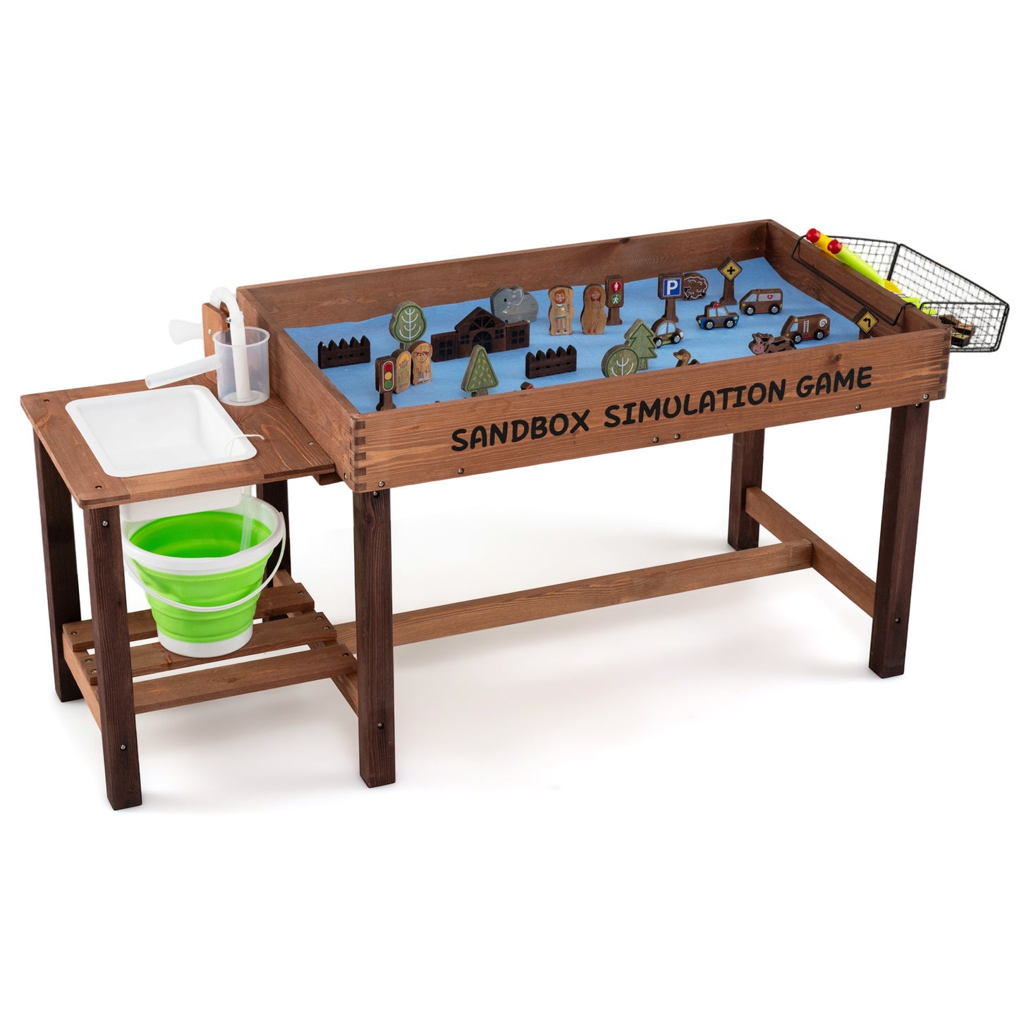 Kids Sand & Water Activity Table | Coffee Brown Wood with 33 Toys