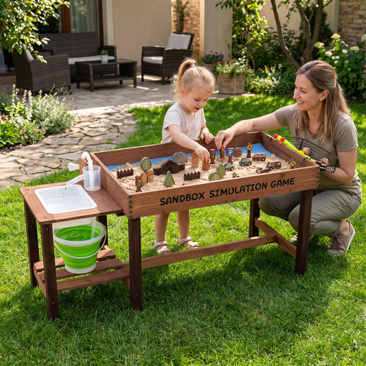 Costway Sand and Water Activity Table with Toy Bucket Shovel and Rake for Kids