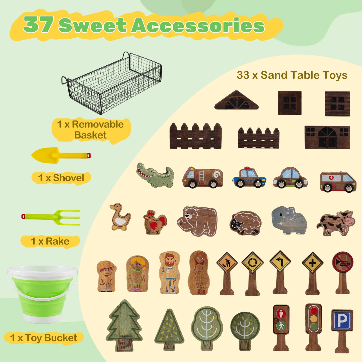 Kids Sand & Water Activity Table | Coffee Brown Wood with 33 Toys