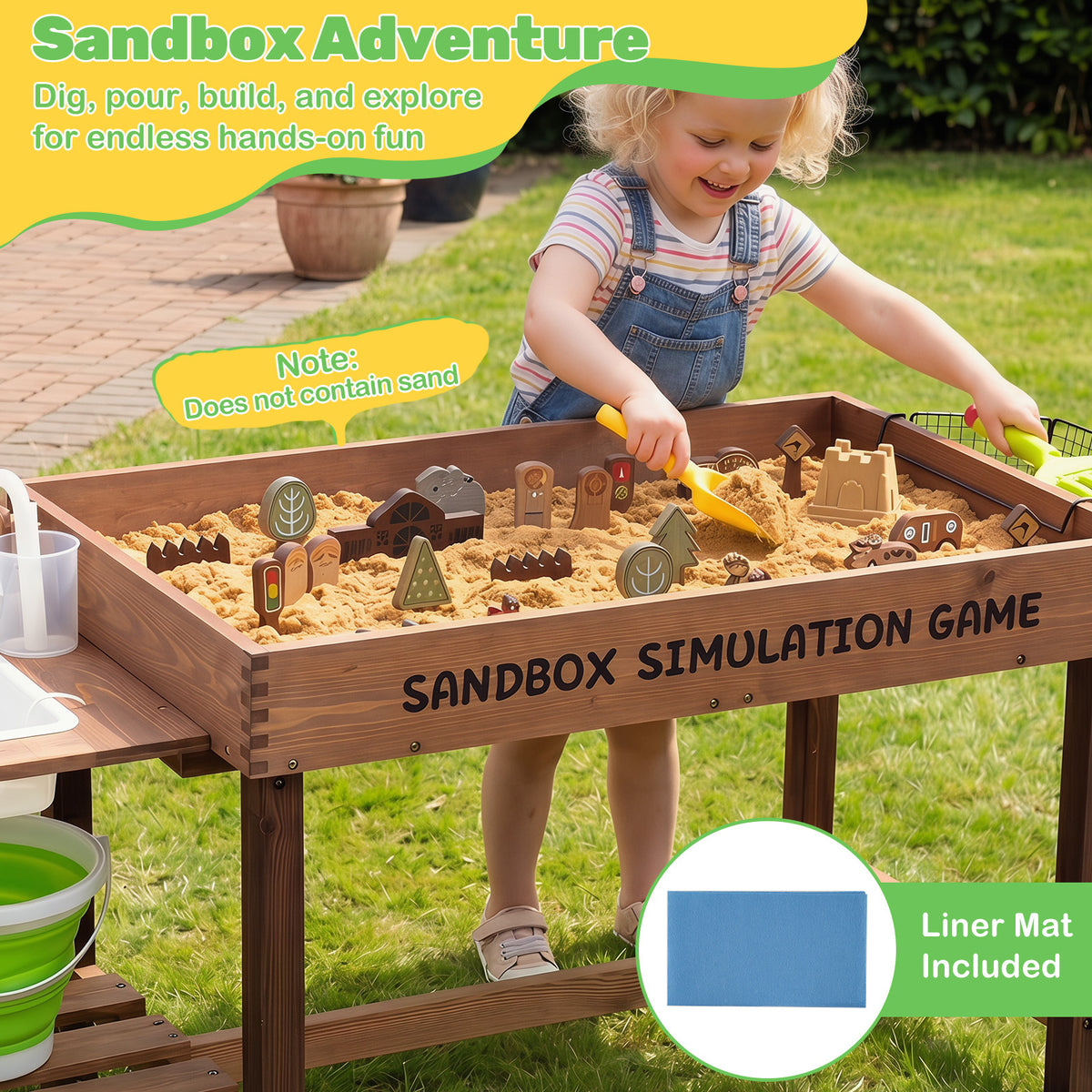 Kids Sand & Water Activity Table | Coffee Brown Wood with 33 Toys