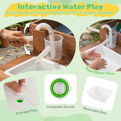 Kids Sand & Water Activity Table | Coffee Brown Wood with 33 Toys