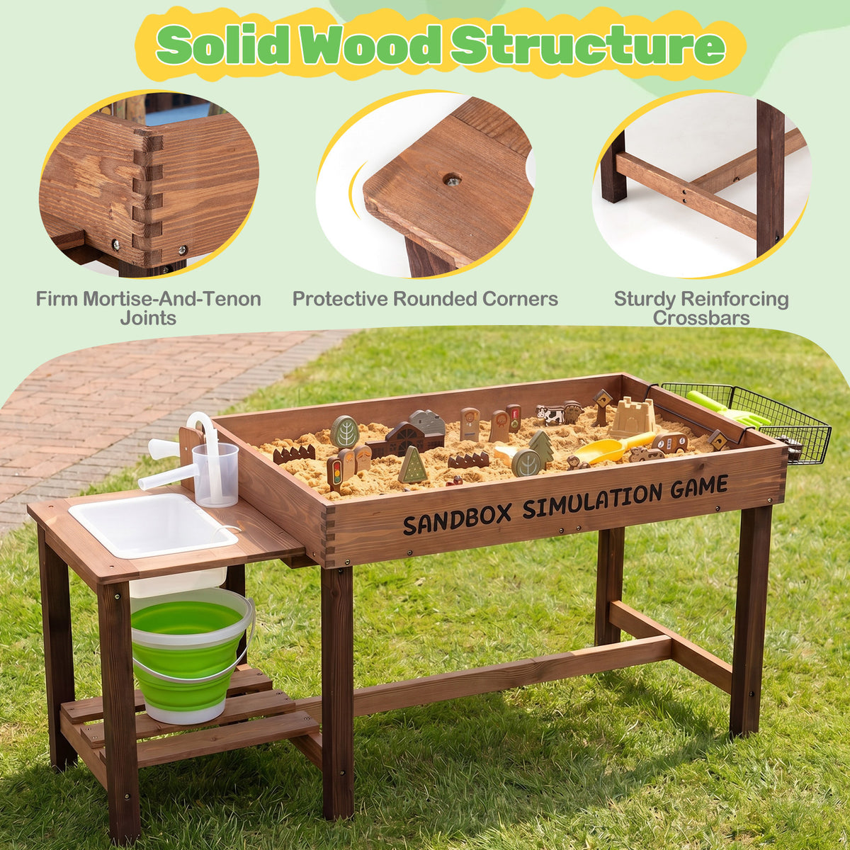 Kids Sand & Water Activity Table | Coffee Brown Wood with 33 Toys