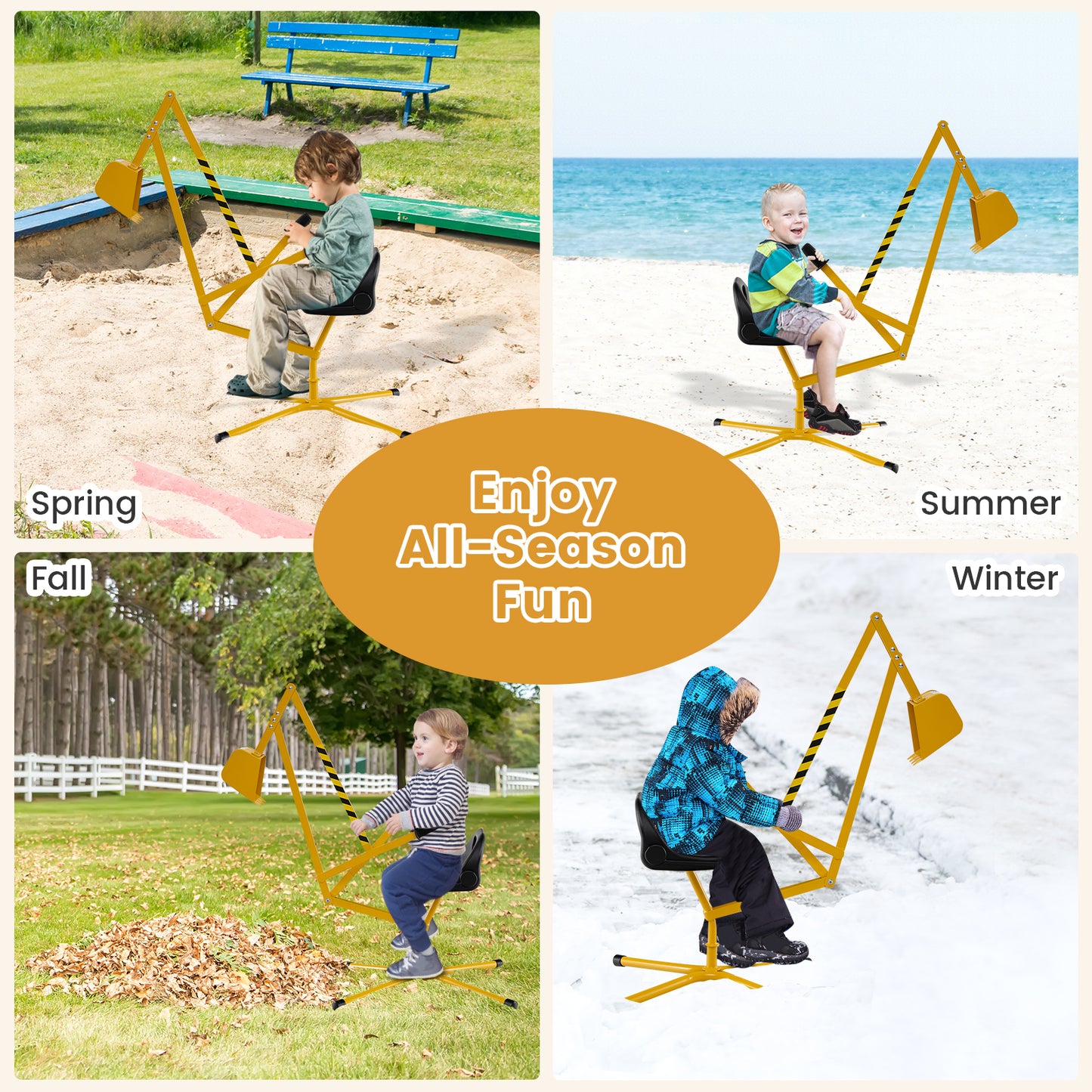 Yellow Metal Sand Digger | 360° Rotating Excavator Toy for Kids