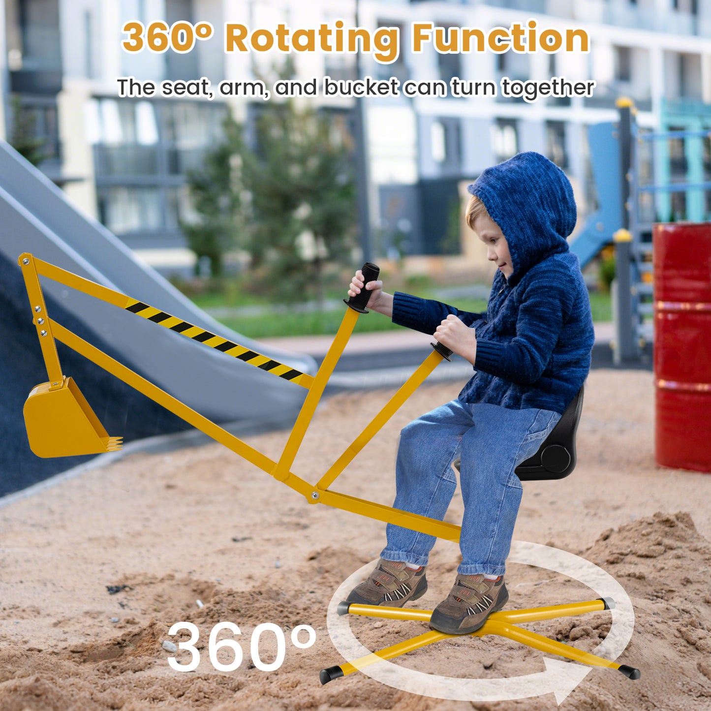 Yellow Metal Sand Digger | 360° Rotating Excavator Toy for Kids