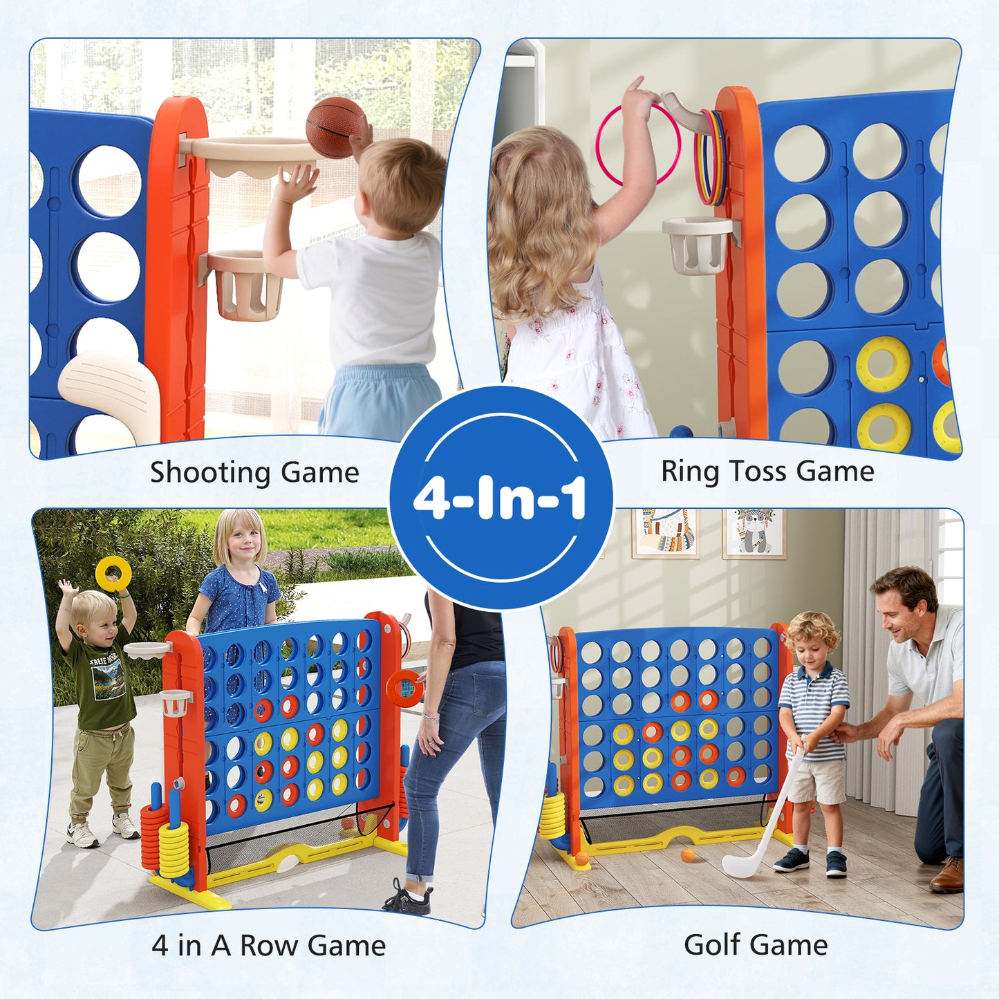 Giant 4-in-1 Connect Four Ring Toss Basketball Game Navy