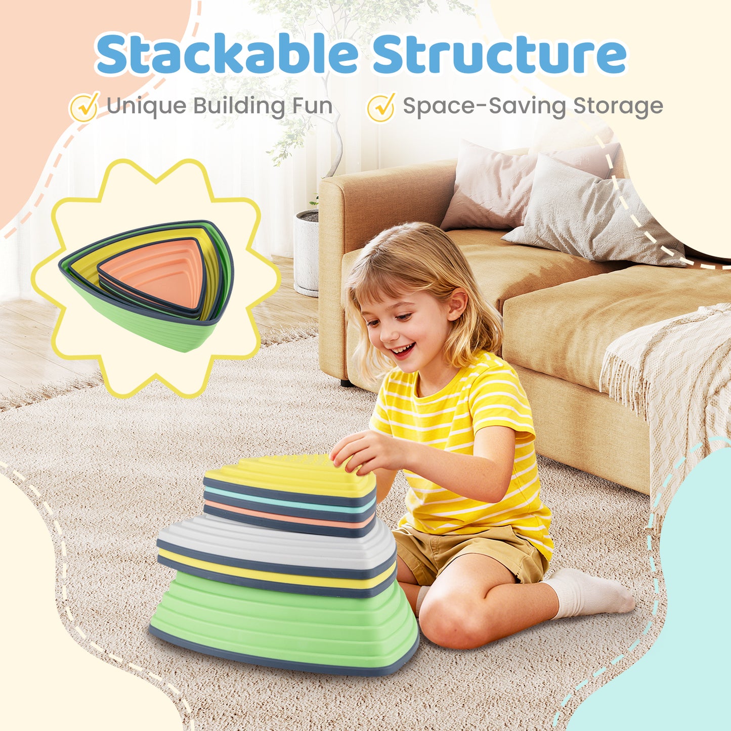 Multicolour Balance Stones Set With Storage Bag | Motor Skills