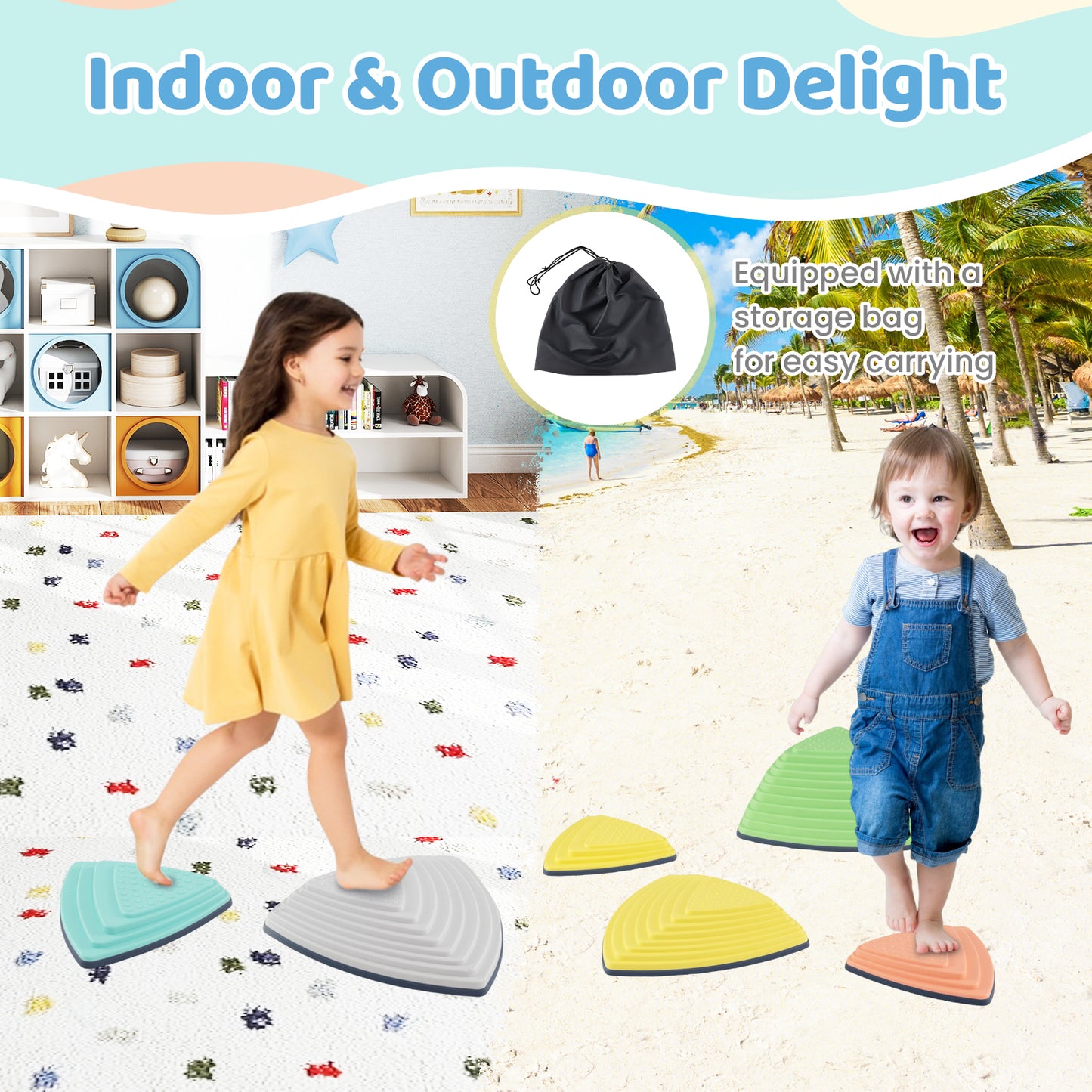 Multicolour Balance Stones Set With Storage Bag | Motor Skills