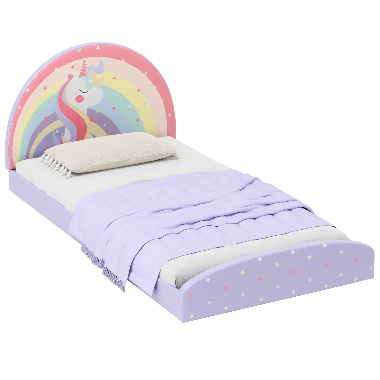 Low Floor Twin Bed Frame Purple Rainbow Unicorn Stars | 3+ Kids