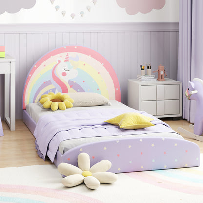 Low Floor Twin Bed Frame Purple Rainbow Unicorn Stars | 3+ Kids