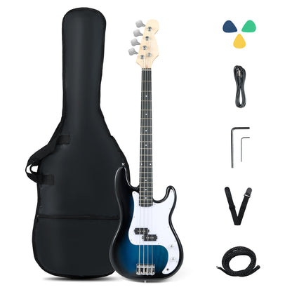 Blue Full Size Electric Bass Guitar Kit | 4 Strings Double Pickup