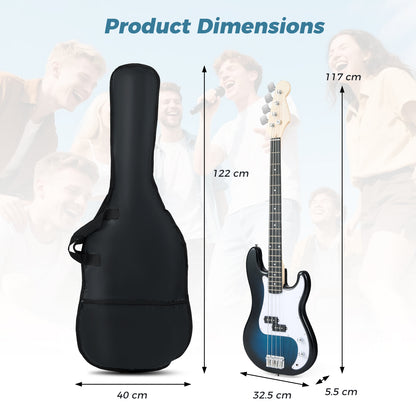 Blue Full Size Electric Bass Guitar Kit | 4 Strings Double Pickup