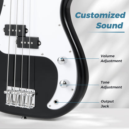 4 String Electric Bass Guitar Kit | Double Pickup | Black White