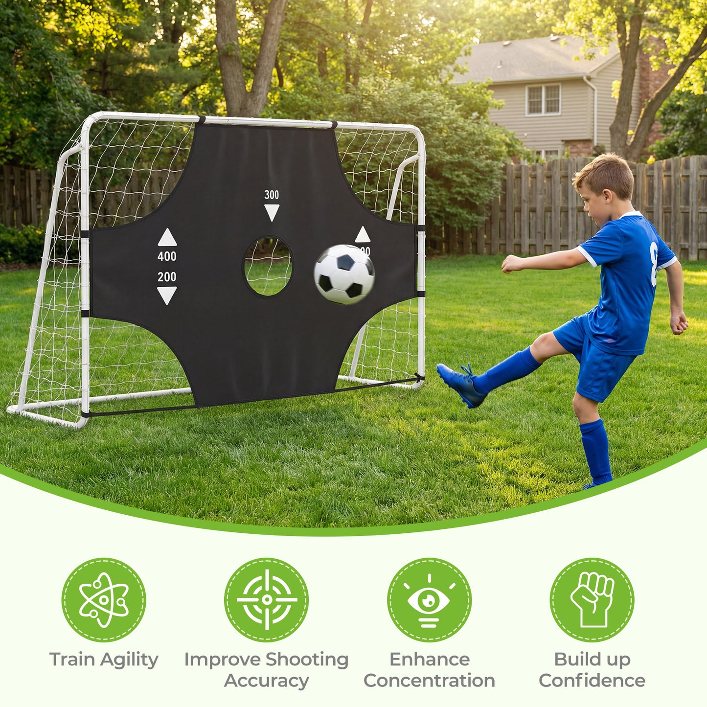 Black Soccer Goal Set 2 in 1 | Removable Target Net 215cm