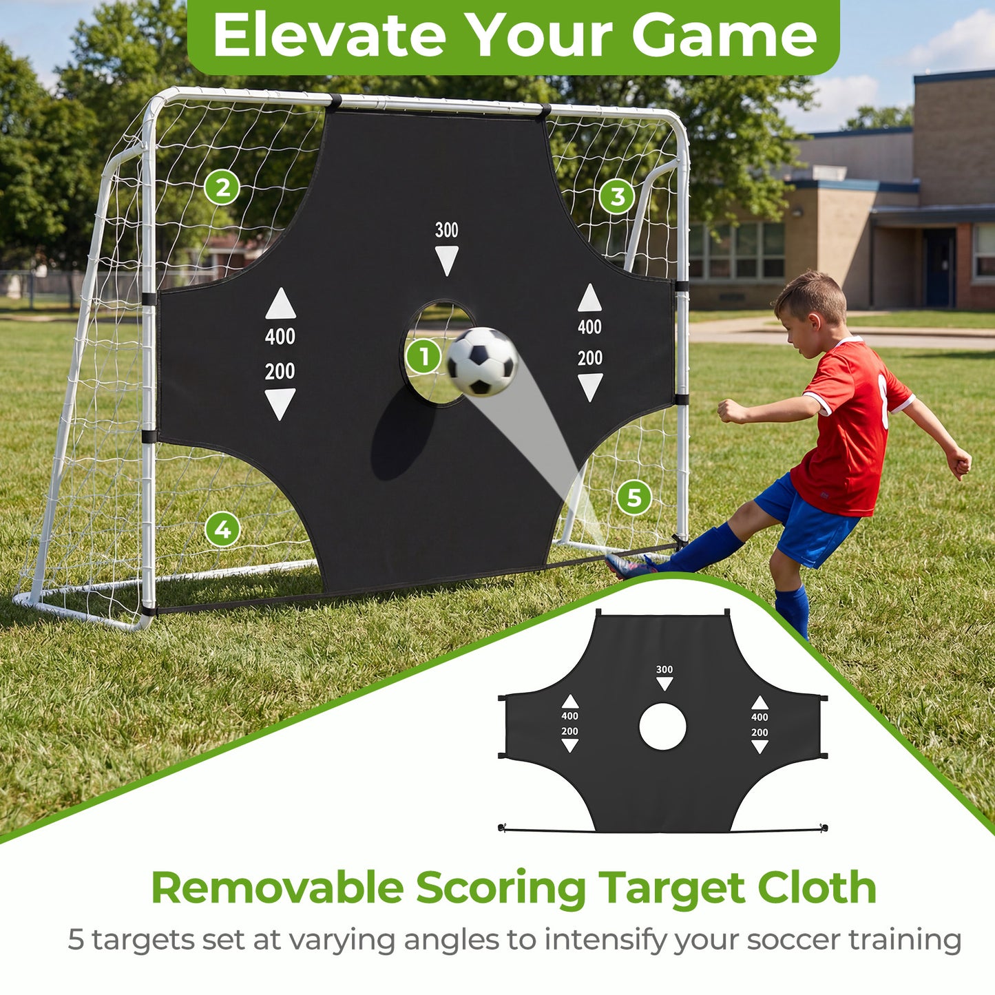 Black Soccer Goal Set 2 in 1 | Removable Target Net 215cm