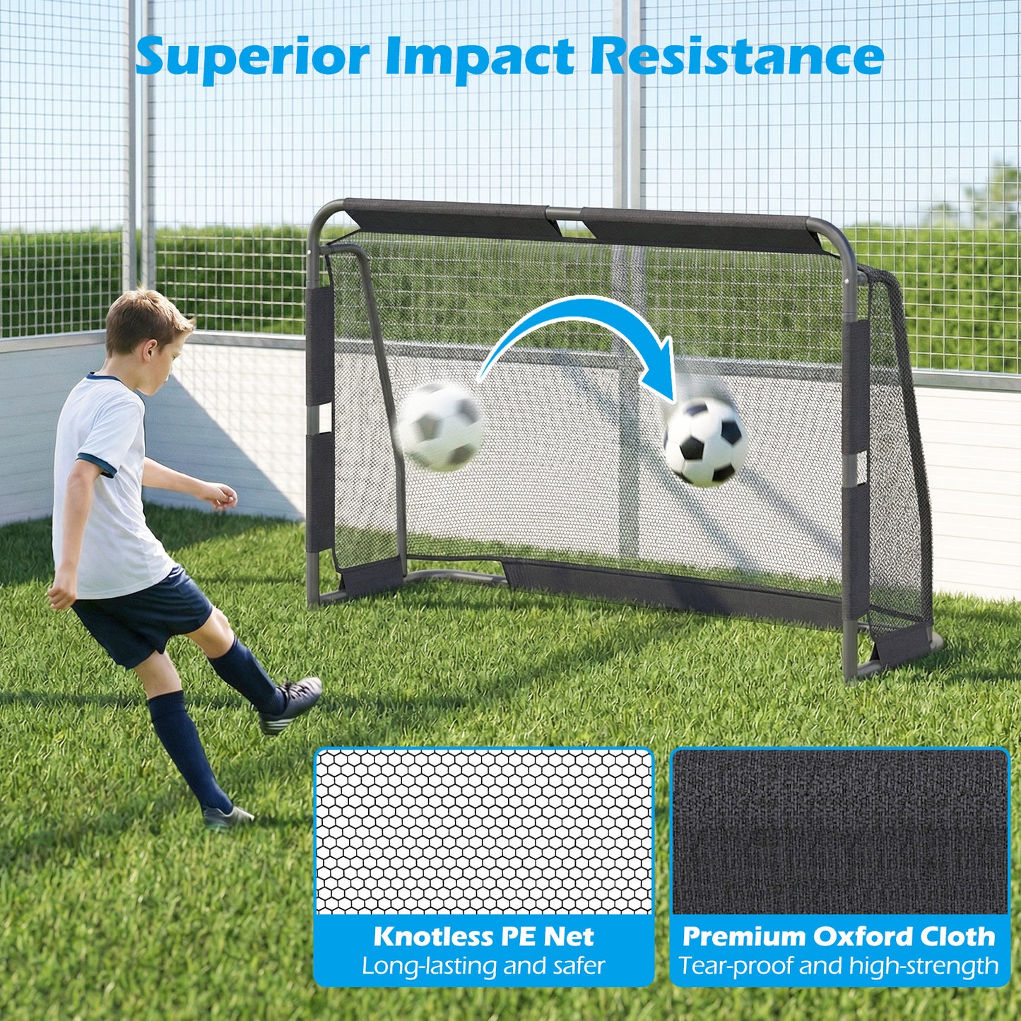 Soccer Goal Set 182cm Metal Frame Black PE Net Backyard Football
