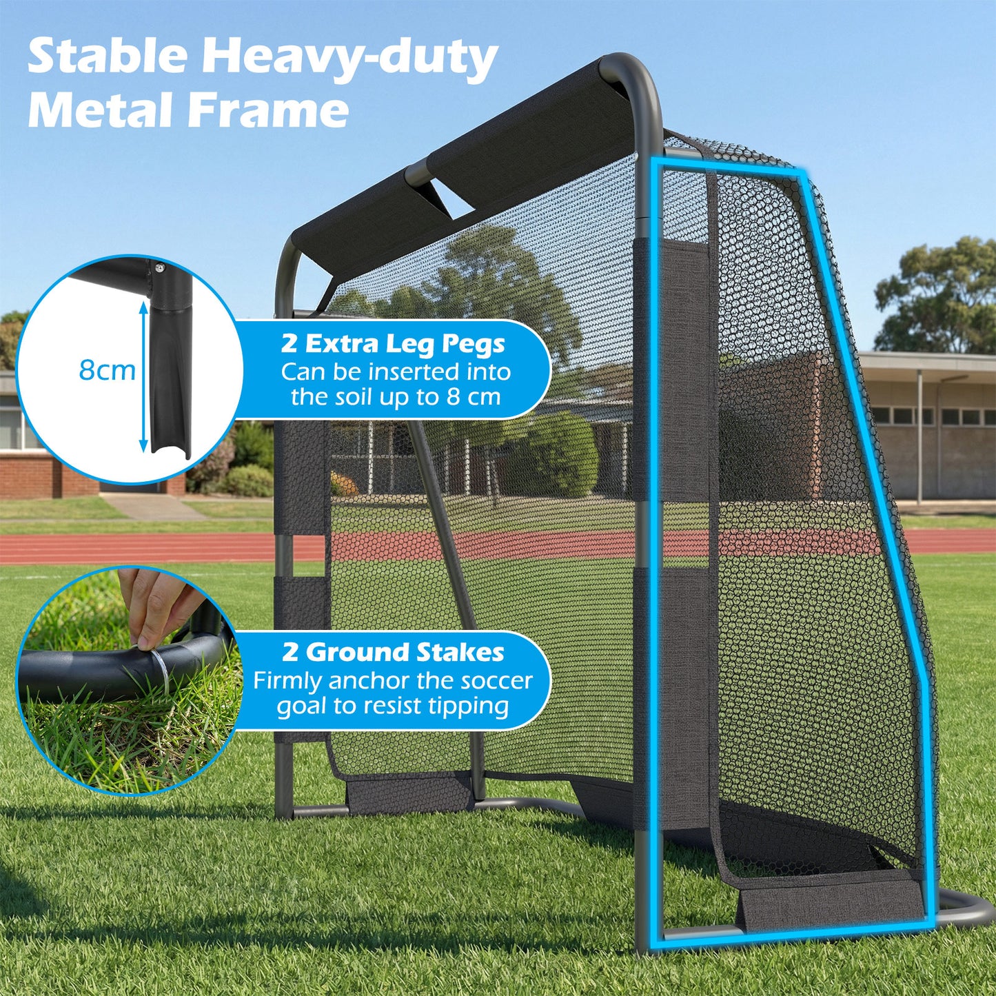 Soccer Goal Set 182cm Metal Frame Black PE Net Backyard Football