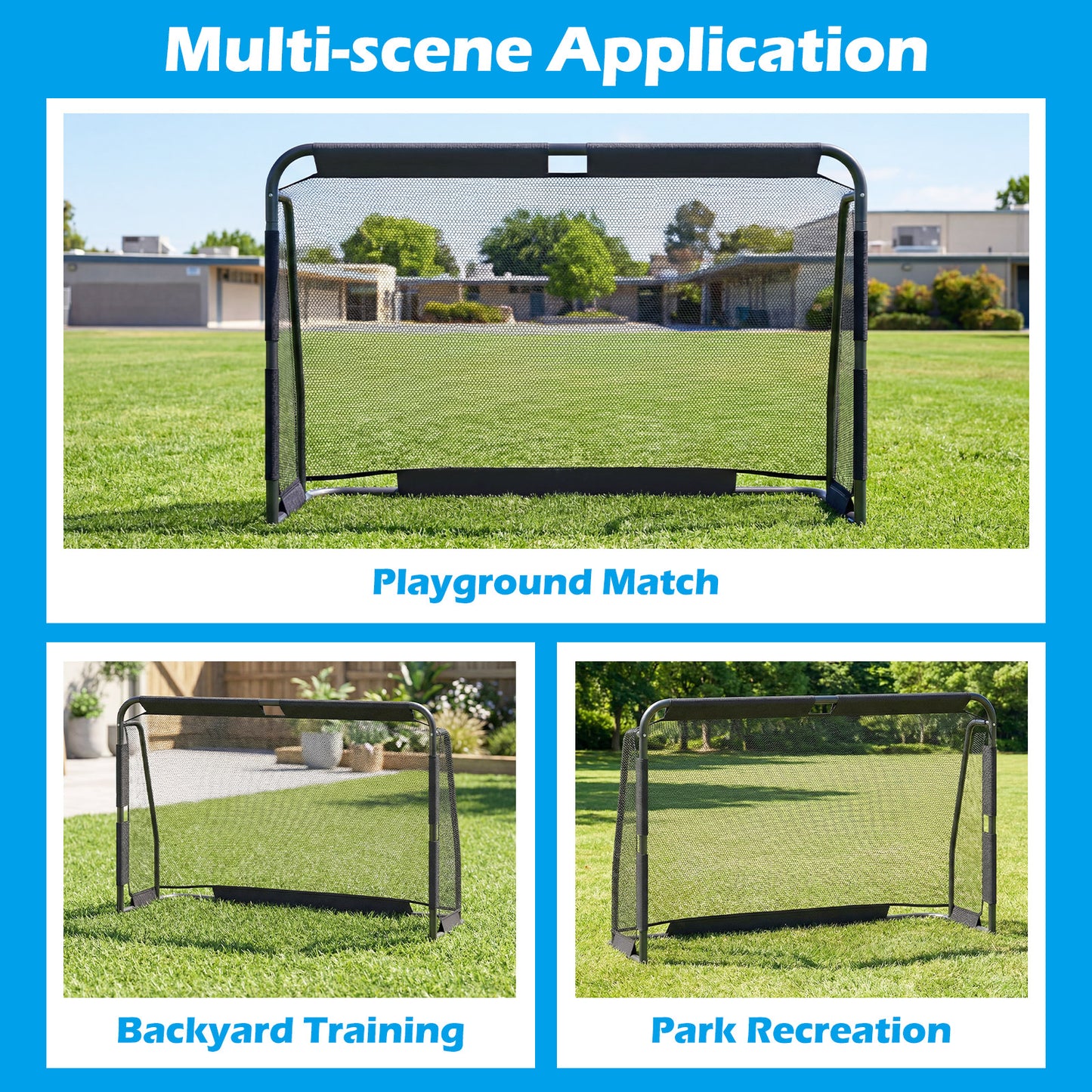 Soccer Goal Set 182cm Metal Frame Black PE Net Backyard Football