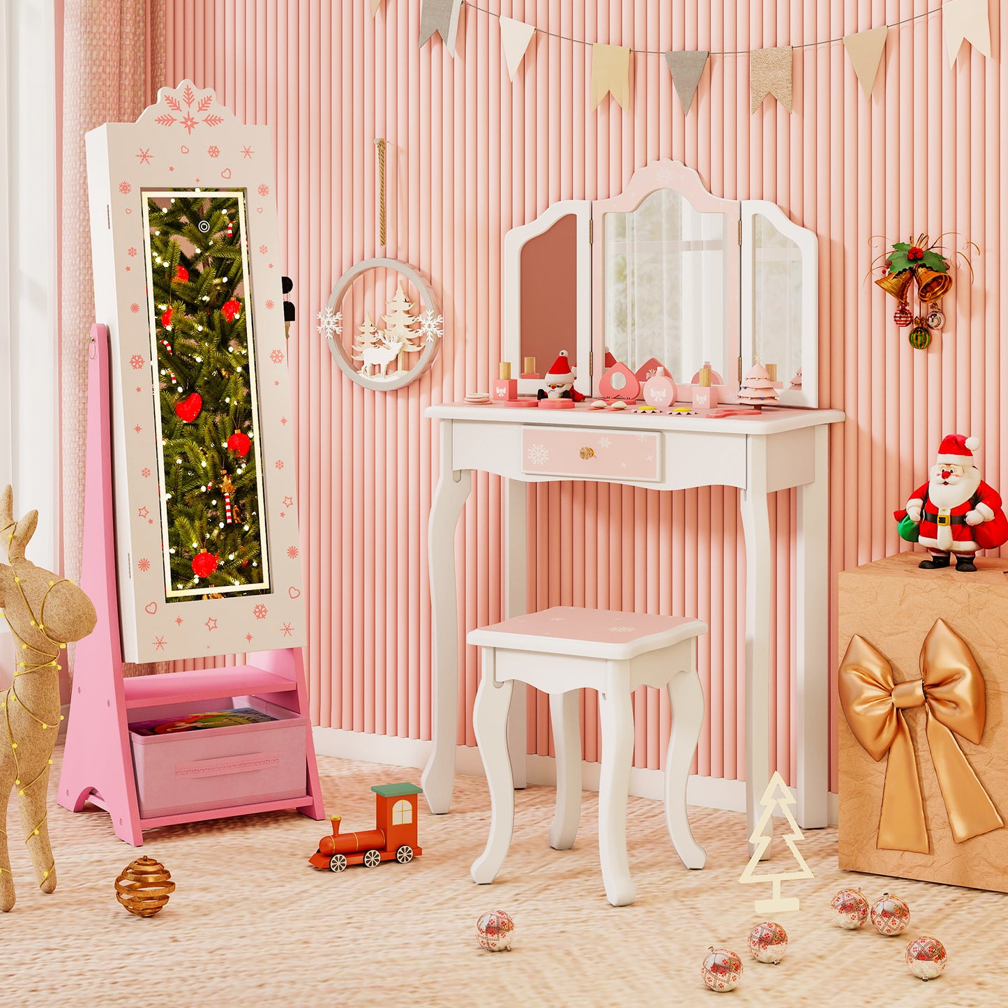 White Kids Jewelry Cabinet | LED Lights & Full Length Mirror