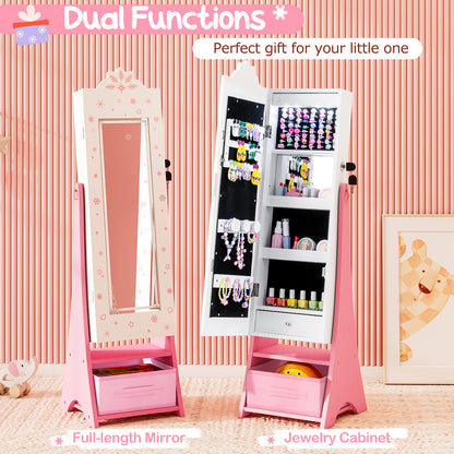 White Kids Jewelry Cabinet | LED Lights & Full Length Mirror