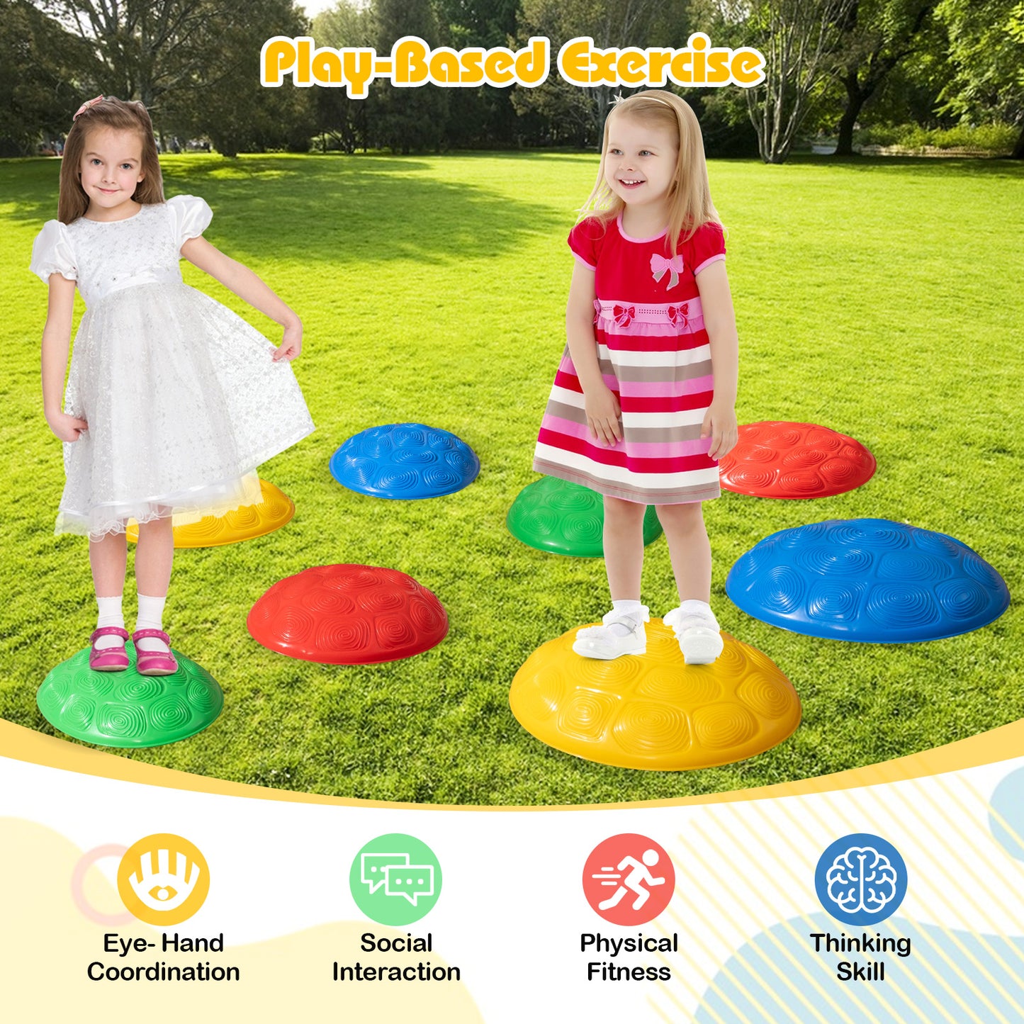 Stepping Stones For Kids Set Of 8 Turtle Themed Balance Stones Colourful