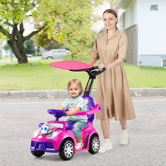 3 in 1 Push Car Stroller Sliding Walking Car with Horn for Toddler -Pink