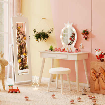 White Jewelry Cabinet for Kids | 360° Swivel with LED Lights