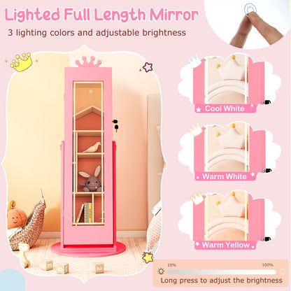 Pink Kids Jewelry Cabinet | Swivel Design With LED Lights Mirror