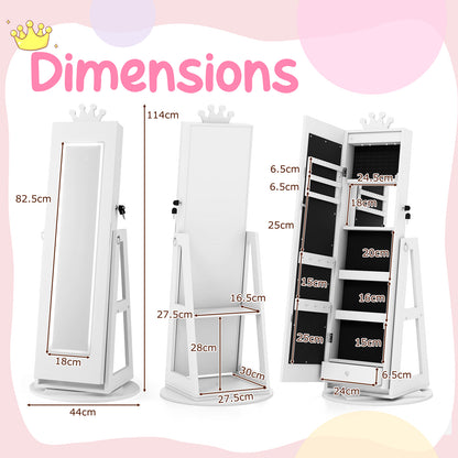White Jewelry Cabinet for Kids | 360° Swivel with LED Lights