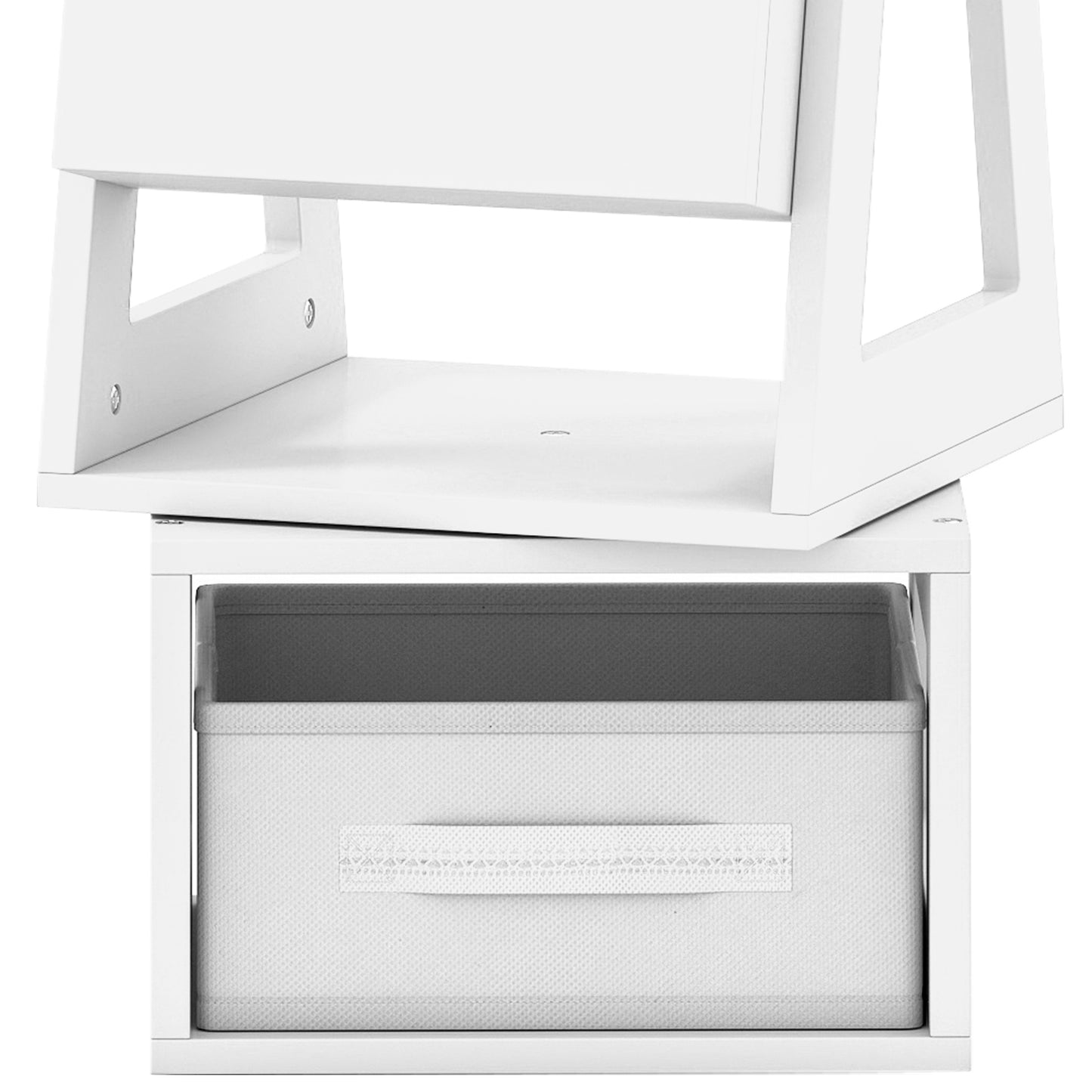 Kids White Jewelry Cabinet | Swivel Mirror Lights Storage