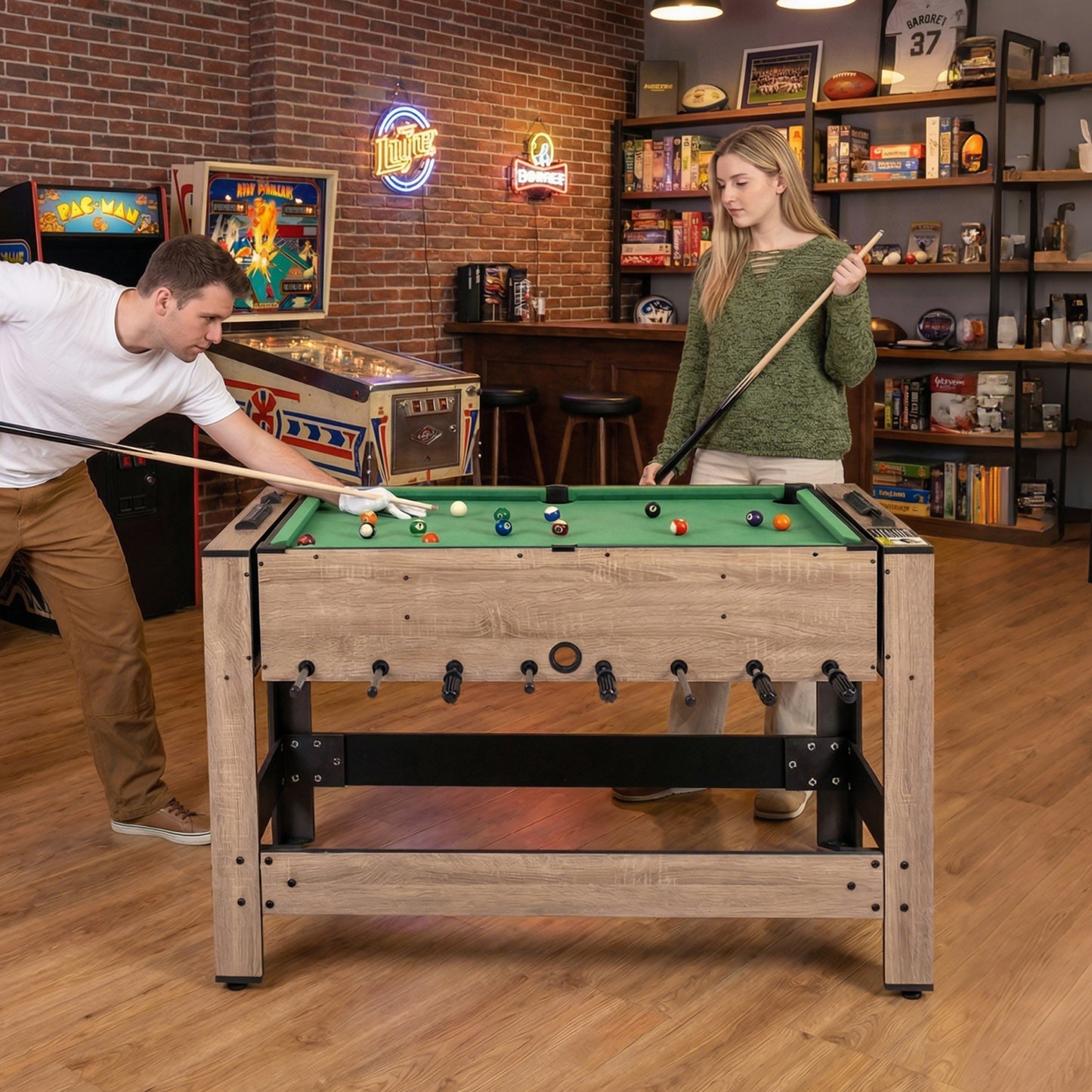 2-in-1 Flip Top Game Table | Foosball & Billiards Brown