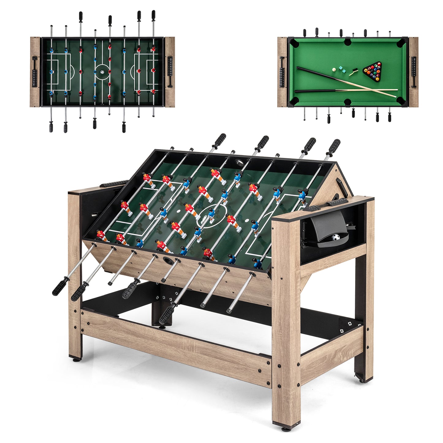2-in-1 Flip Top Game Table | Foosball & Billiards Brown
