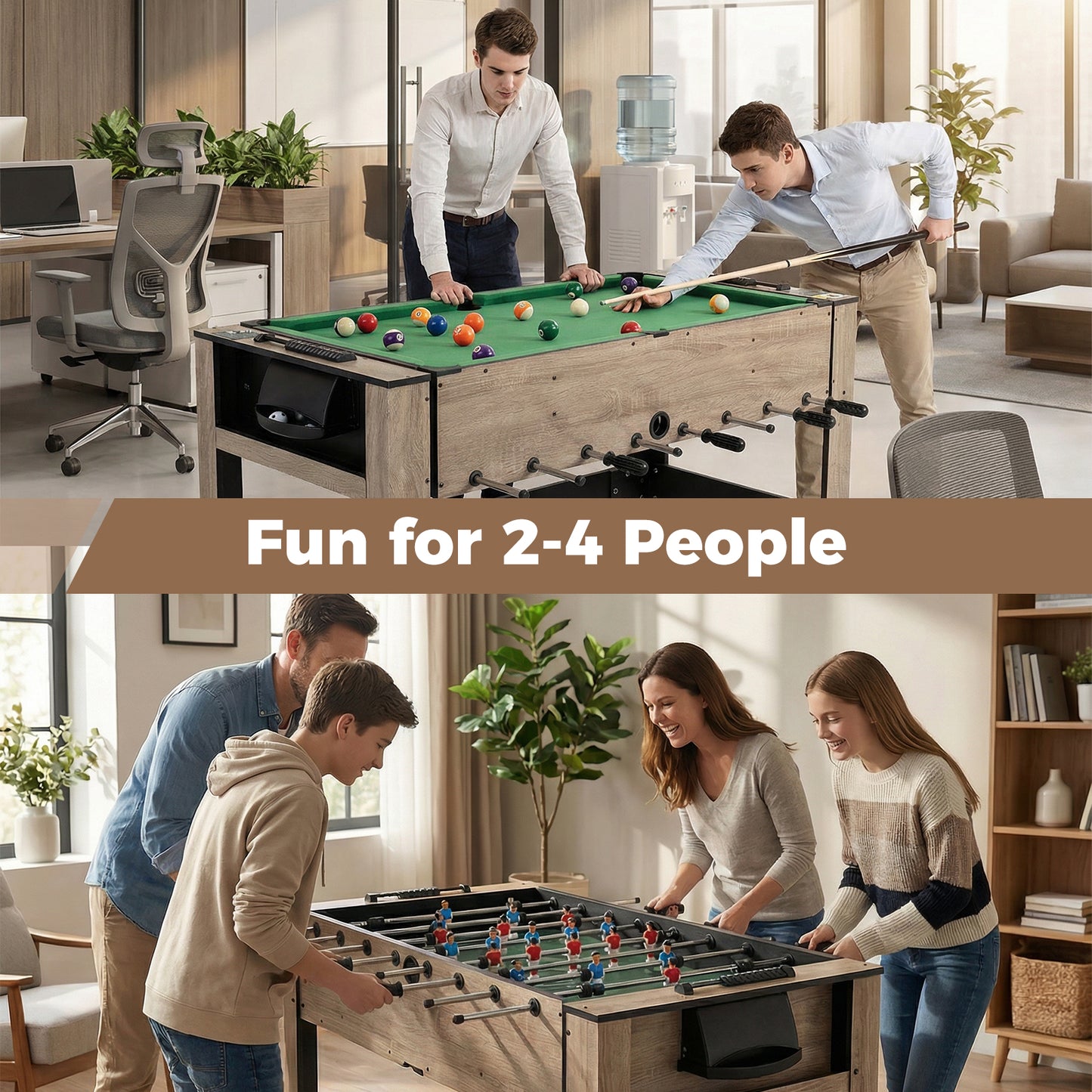 2-in-1 Flip Top Game Table | Foosball & Billiards Brown