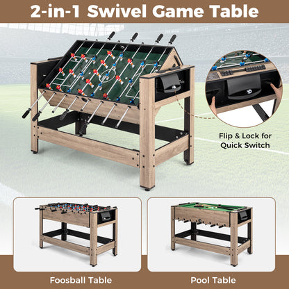2-in-1 Flip Top Game Table | Foosball & Billiards Brown