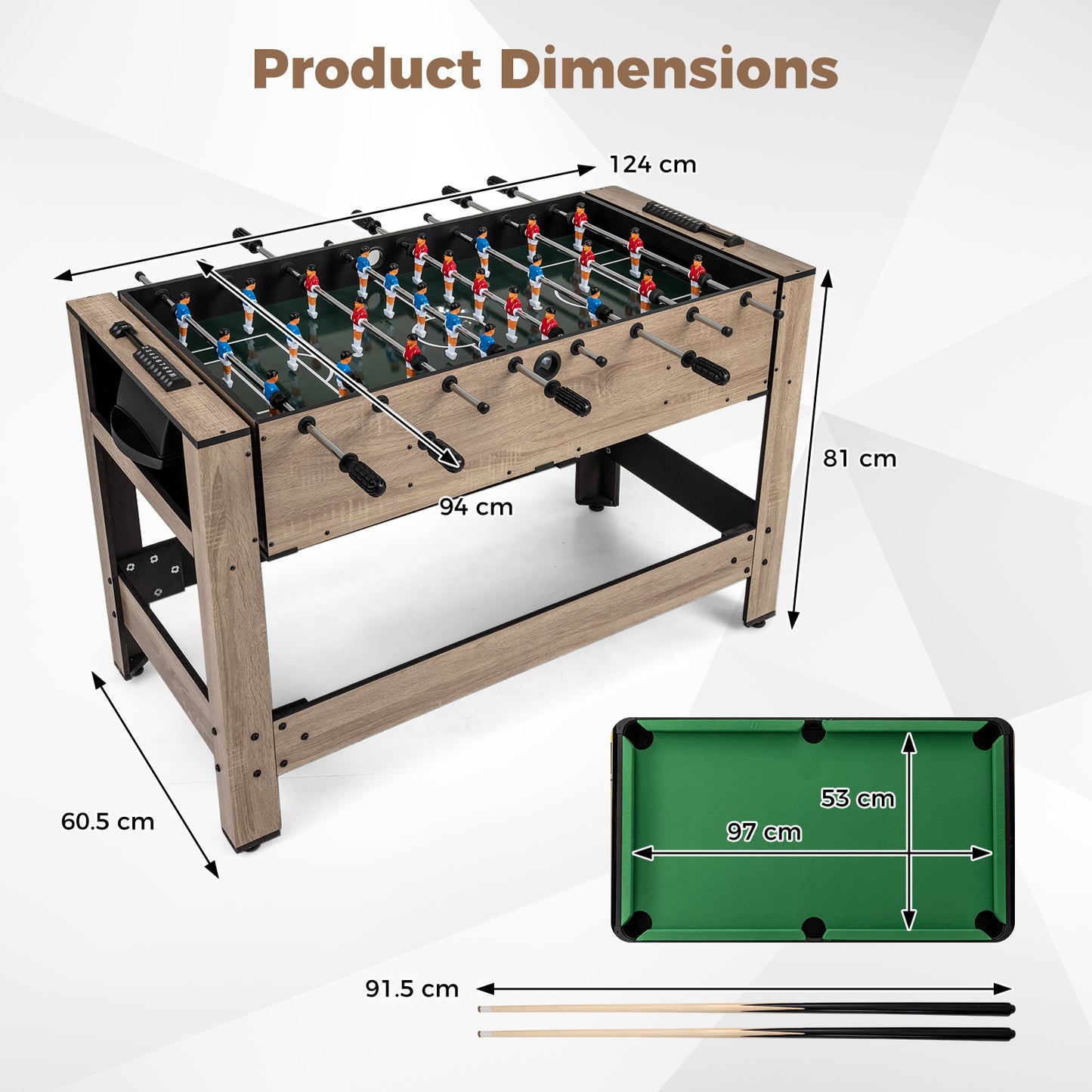 2-in-1 Flip Top Game Table | Foosball & Billiards Brown