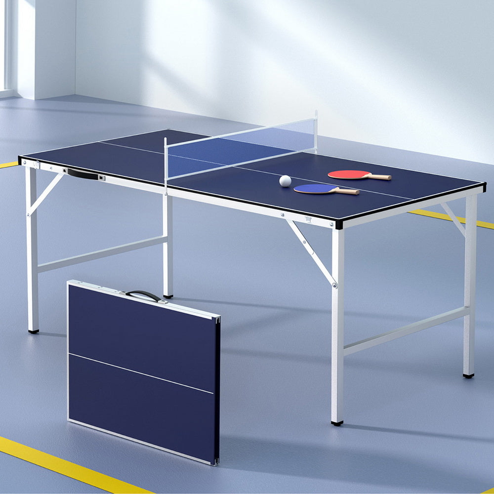 Foldable ping pong table for family fun, indoor/outdoor use, perfect for kids entertainment.