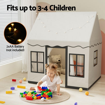 Keezi Kids Play Tent Playhouse Castle with String Lights, perfect for imaginative play at home.