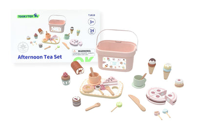 Tooky Wooden Afternoon Tea Set for kids imaginative role-play, featuring charming, durable design.