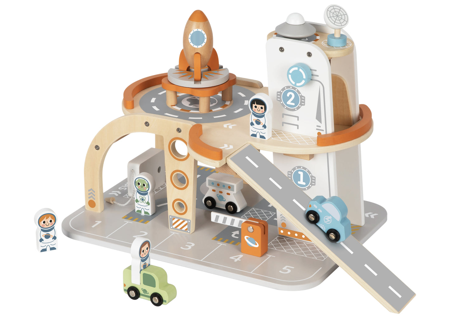 Wooden blue Space Station Playset offers galactic adventures with modular design for imaginative cosmic exploration