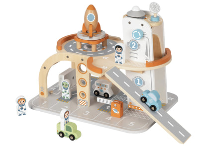 Wooden blue Space Station Playset offers galactic adventures with modular design for imaginative cosmic exploration