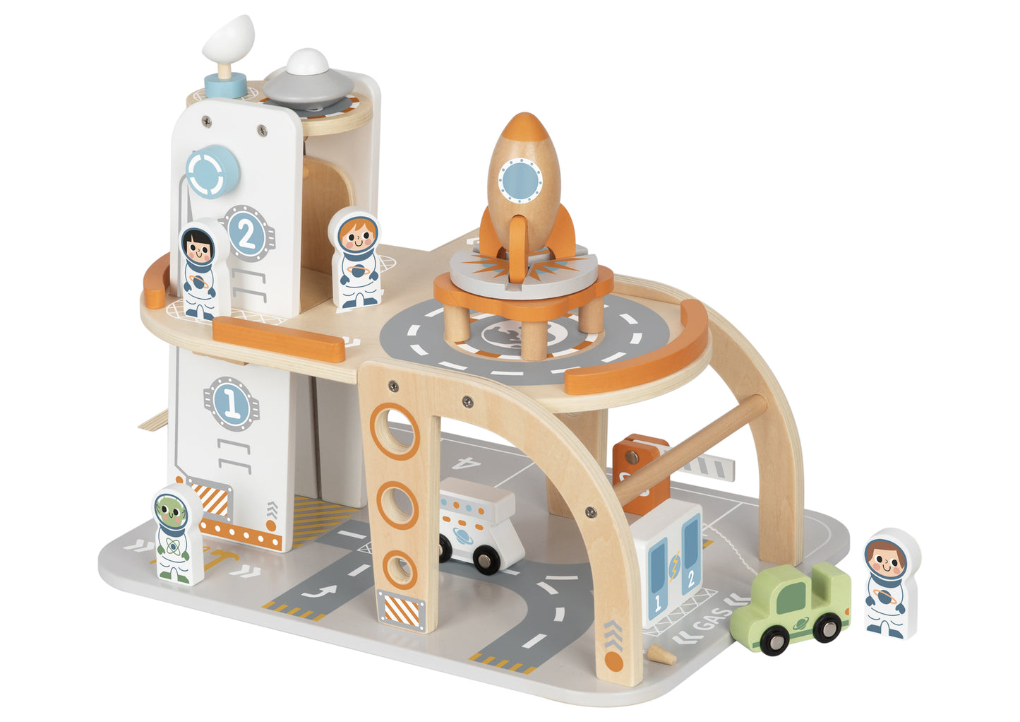 Wooden Space Station Playset in blue offers galactic adventures with modular design for imaginative cosmic exploration