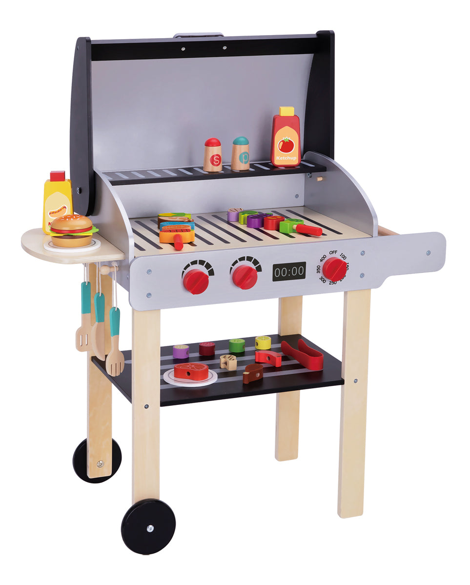 Tooky Toy Wooden BBQ Playset - 36 pieces for kids imaginative home cooking fun.