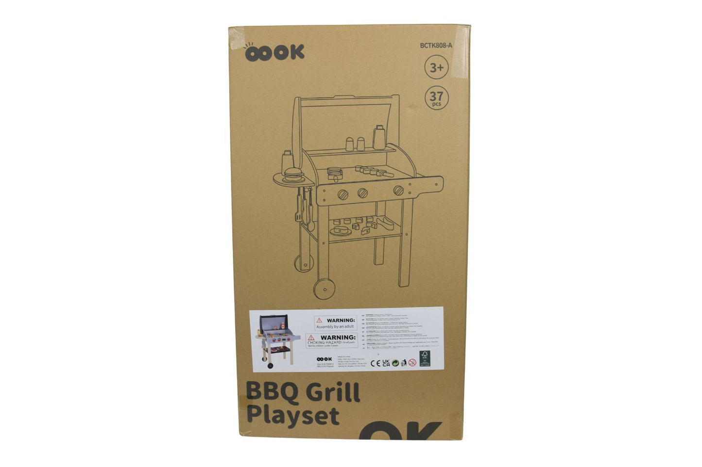 Tooky Toy Wooden BBQ Grill Playset with 36 pieces for imaginative play at home.