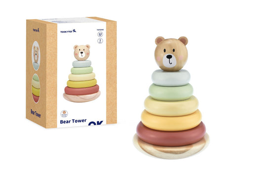 Tooky Toy Forest Friends Wooden Bear Stacking Tower | Colorful educational stacking toy for kids.