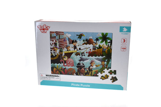 Colorful 100-piece pirate jigsaw puzzle, perfect for kids entertainment at home.