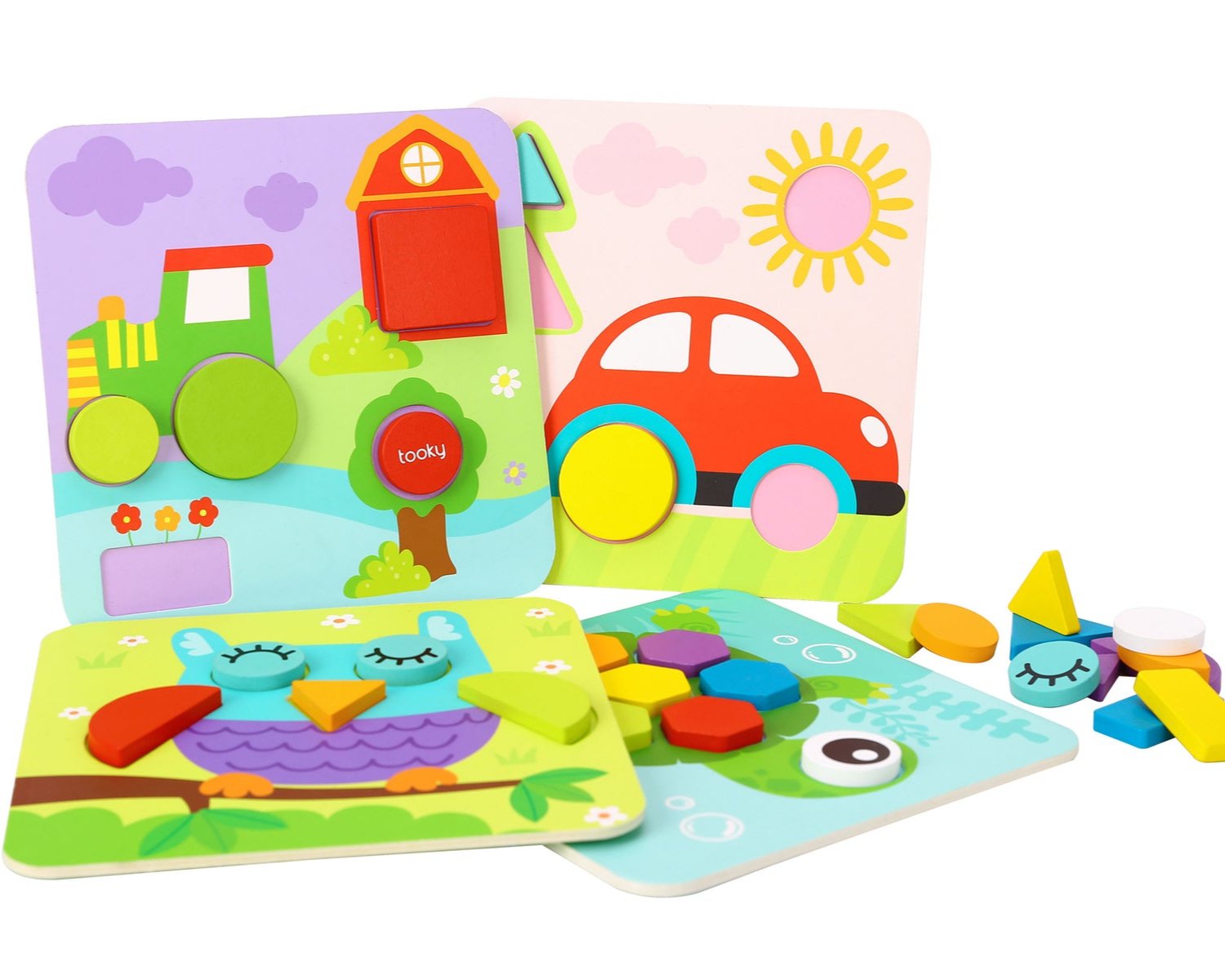 Colorful 4-in-1 shape puzzles for engaging and educational childrens play at home.