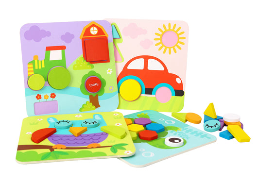 Colorful 4-in-1 shape puzzles for engaging and educational childrens play at home.