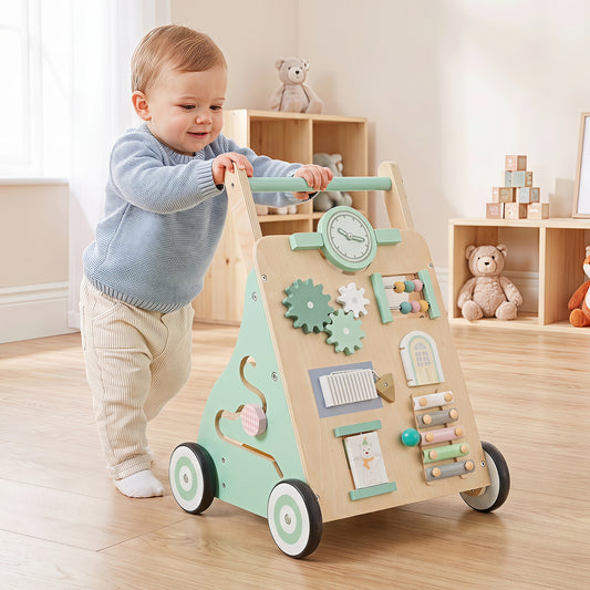 Costway Baby Push Walker with Activity Center and 3 Different Blocks-Green